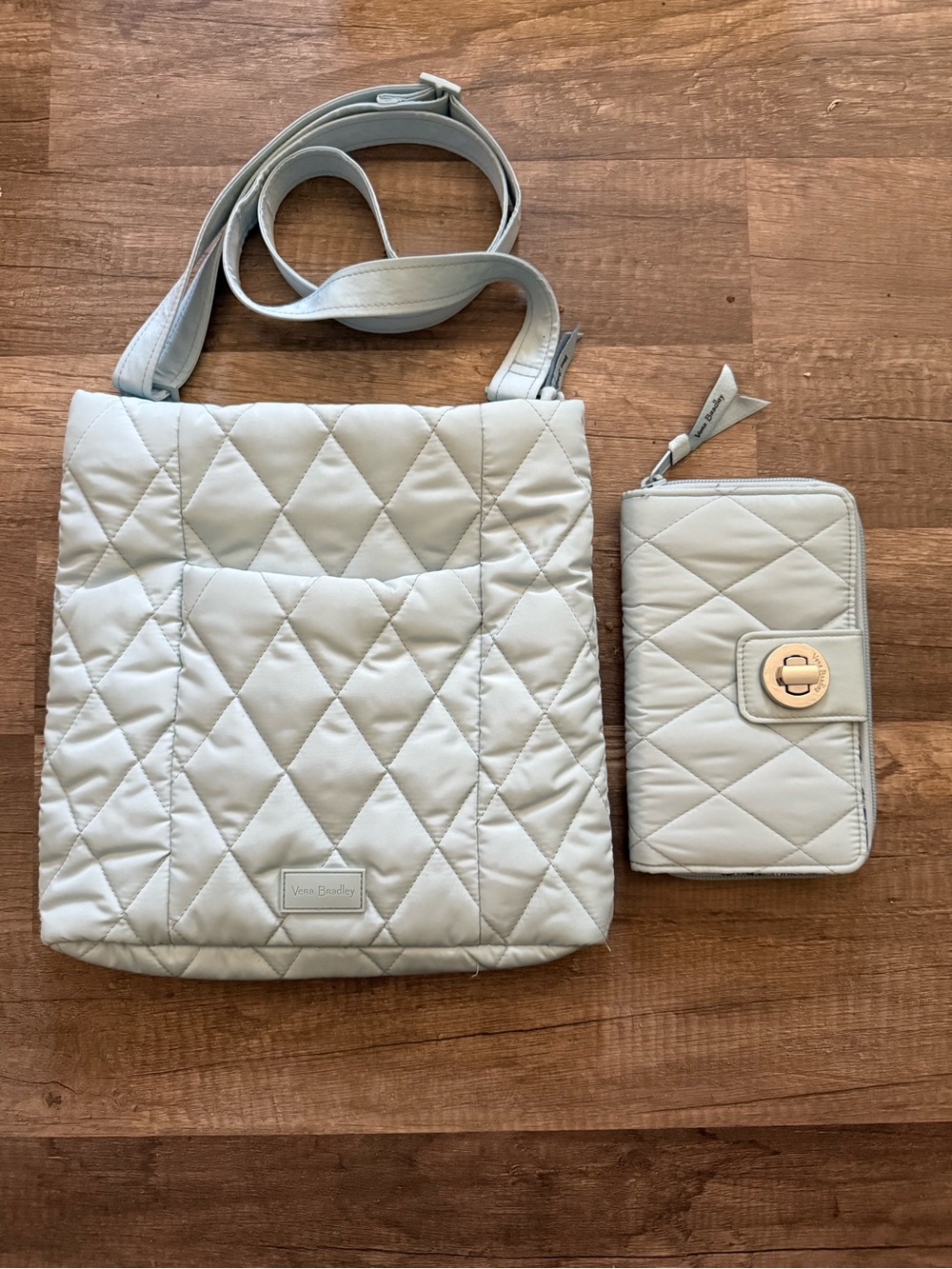Vera Bradley Quilted Light Gray Crossbody Bag with Matching Wallet